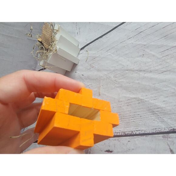 Rustic Wooden Handpaint Handmade Orange White Pumpkins Set Of 2 Fall Halloween - Picture 5 of 6